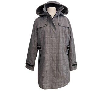 North Side Plaid Hooded Quilted Lined Rain Jacket Womens 16W hood neutral plus